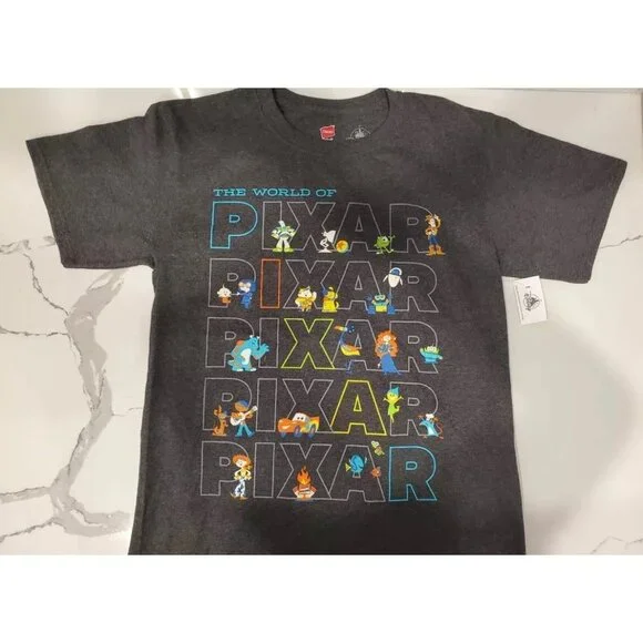 Disney Parks Authentic The World Of Pixar Adult Gray Tshirt Small NWT - Picture 1 of 2